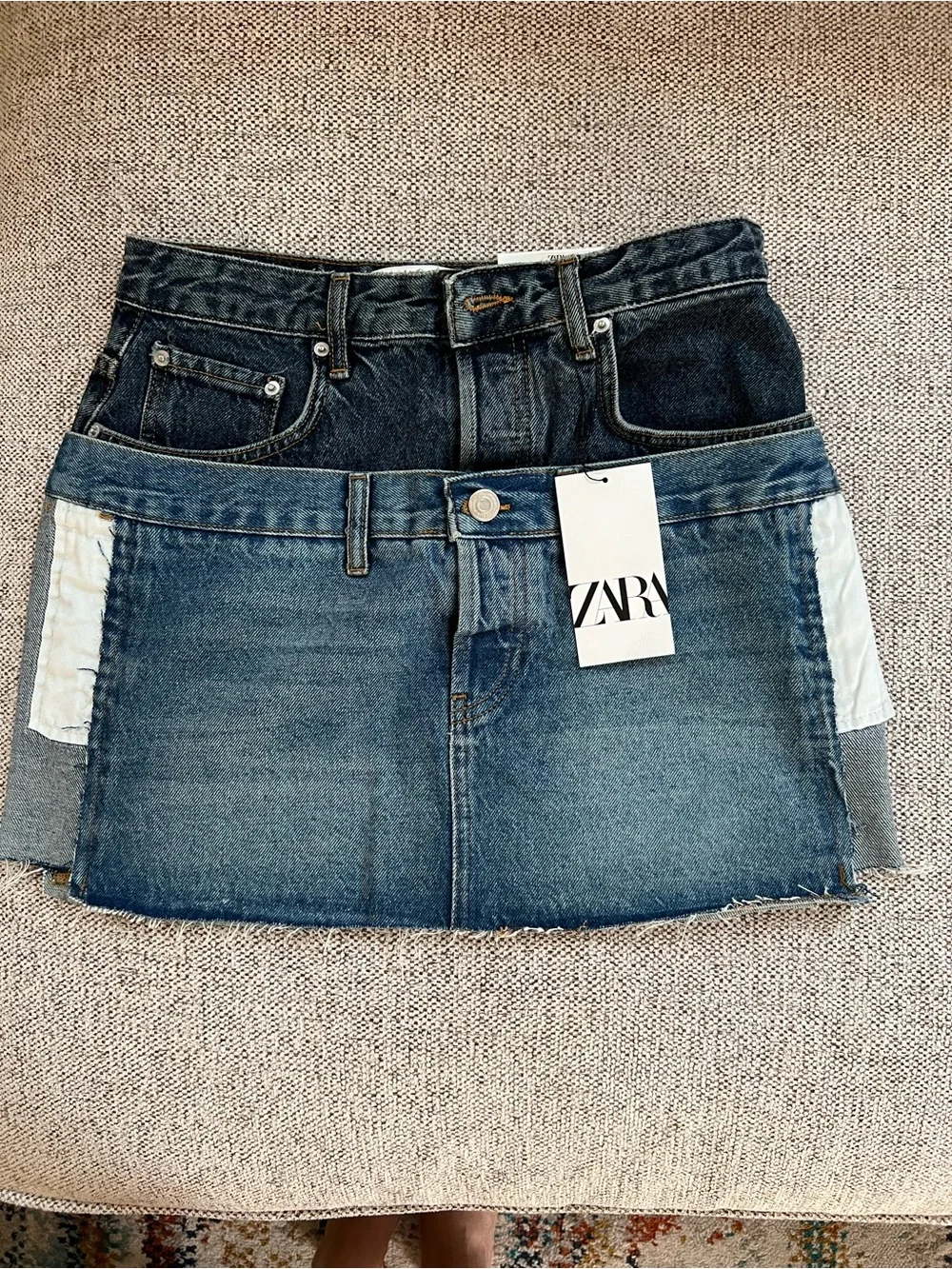 Zara Two-Tone Denim Patchwork Mini Skirt - Blue